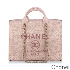 Chanel Large Deauville Tote Pink Tweed Gold Tone Hardware Chanel Large Deauville Tote Pink Tweed Gold Tone Hardware